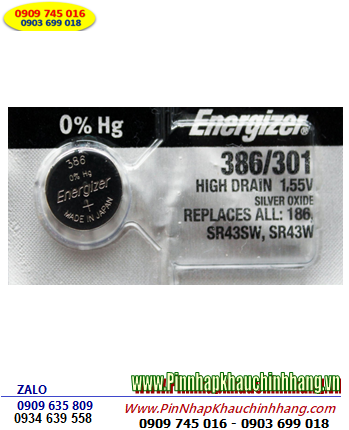 Pin SR43SW 386 _Pin cúc áo 1.55v Silver Oxide Energizer SR43SW 386 chính hãng _Xuất xứ NHẬT 